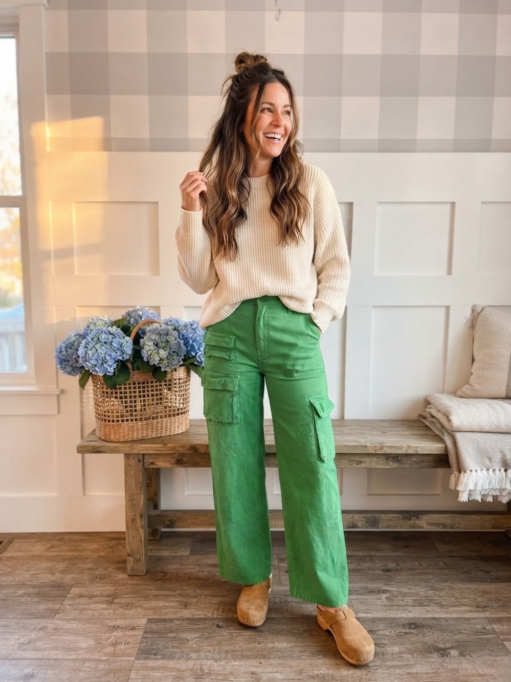 Wilfred Bright Green Wide-Leg Cargo Pants 2